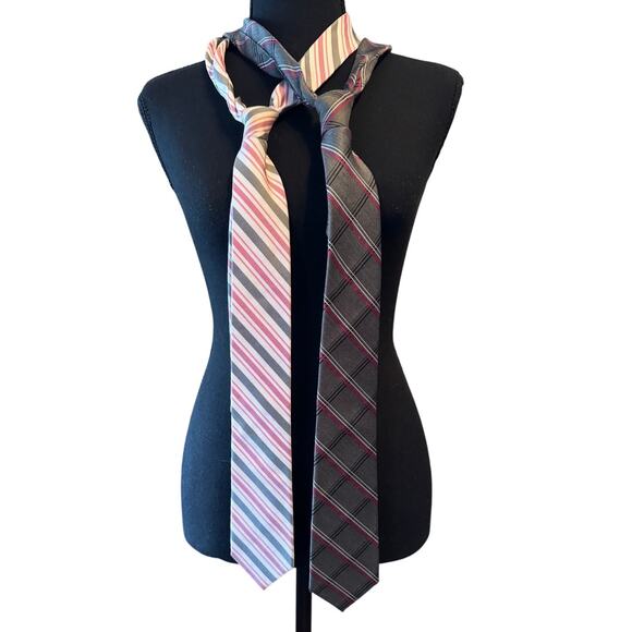 EXPRESS Pink Gray Silk Tie Bundle - Picture 1 of 5